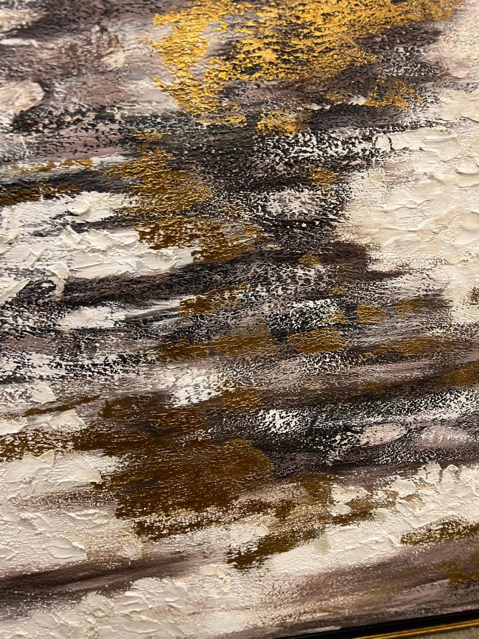 Golden Earth Abstract Texture Art with Rich Neutral & Gold Accents – Size 30 × 48 Inches