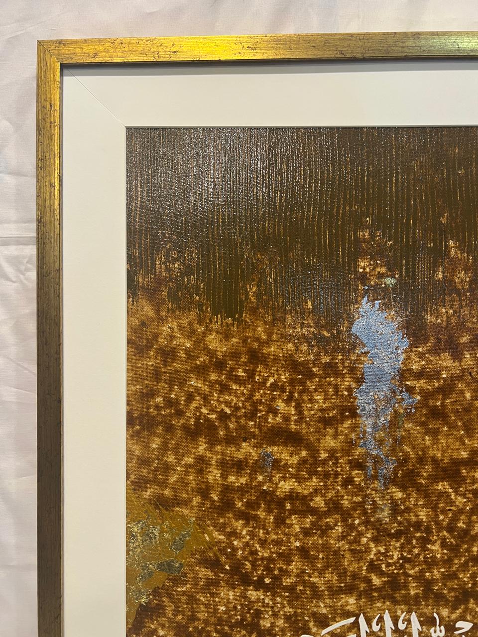 Hand-Painted Surah Al-Fatiha Calligraphy - Earthy Abstract & Gold Leaf Framed Art (22x29")