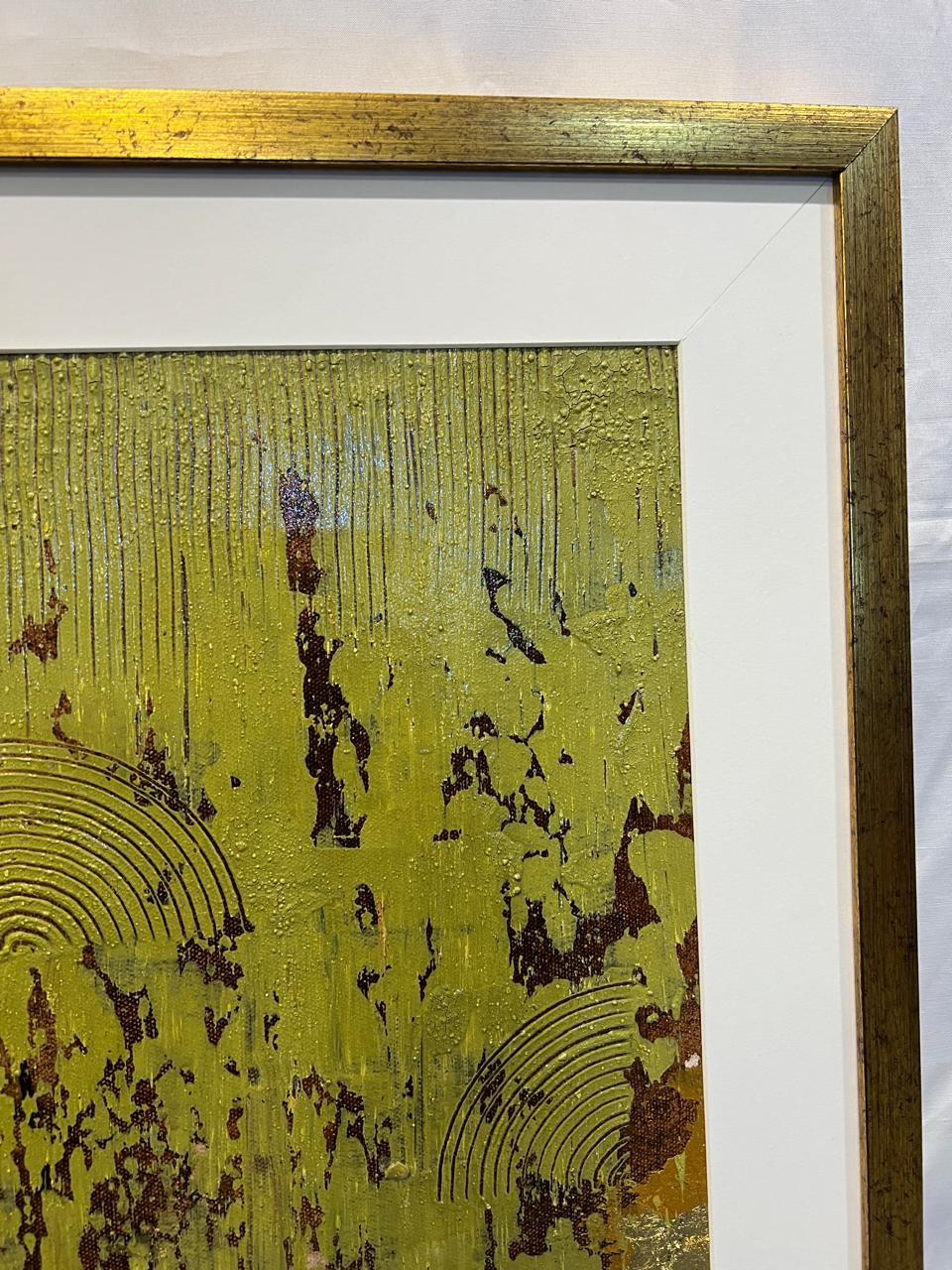 Modern Abstract Arabic Calligraphy Wall Art - "MashaAllah" - Gold Framed Canvas, 22x29"