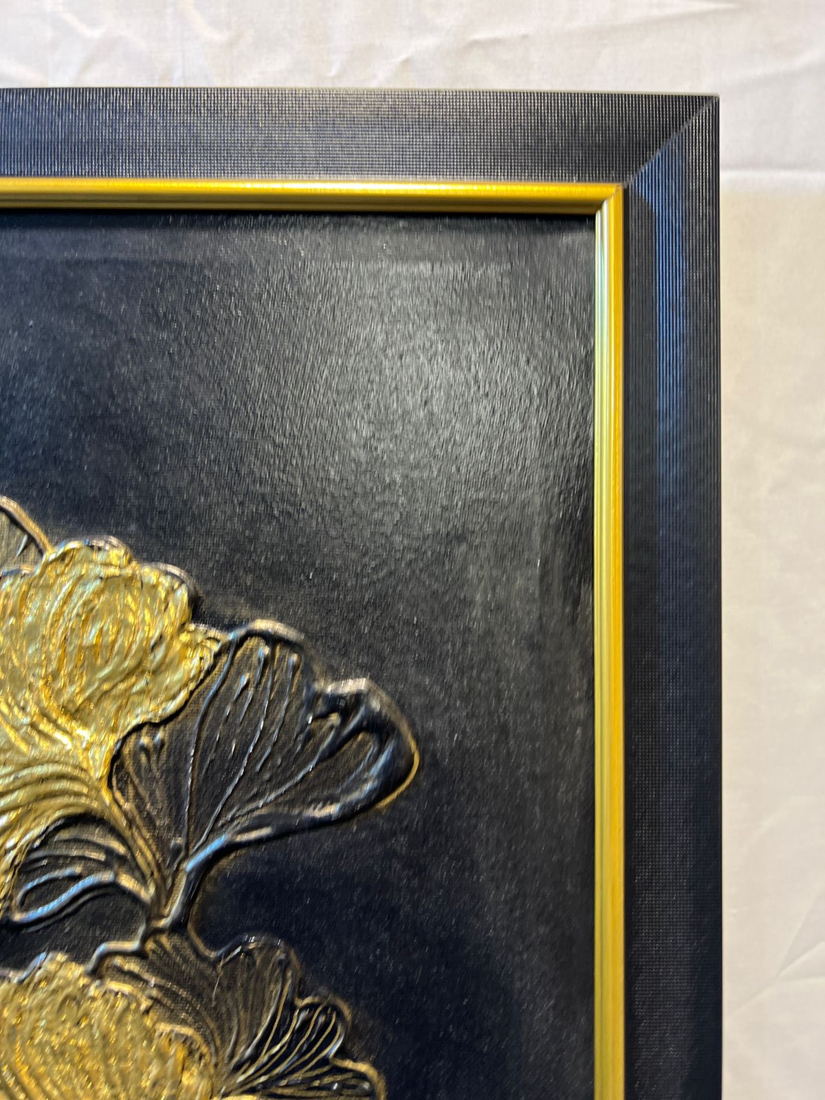 Ginkgo Leaf Wall Art Set (12x36 inches) – Gold & Black Framed