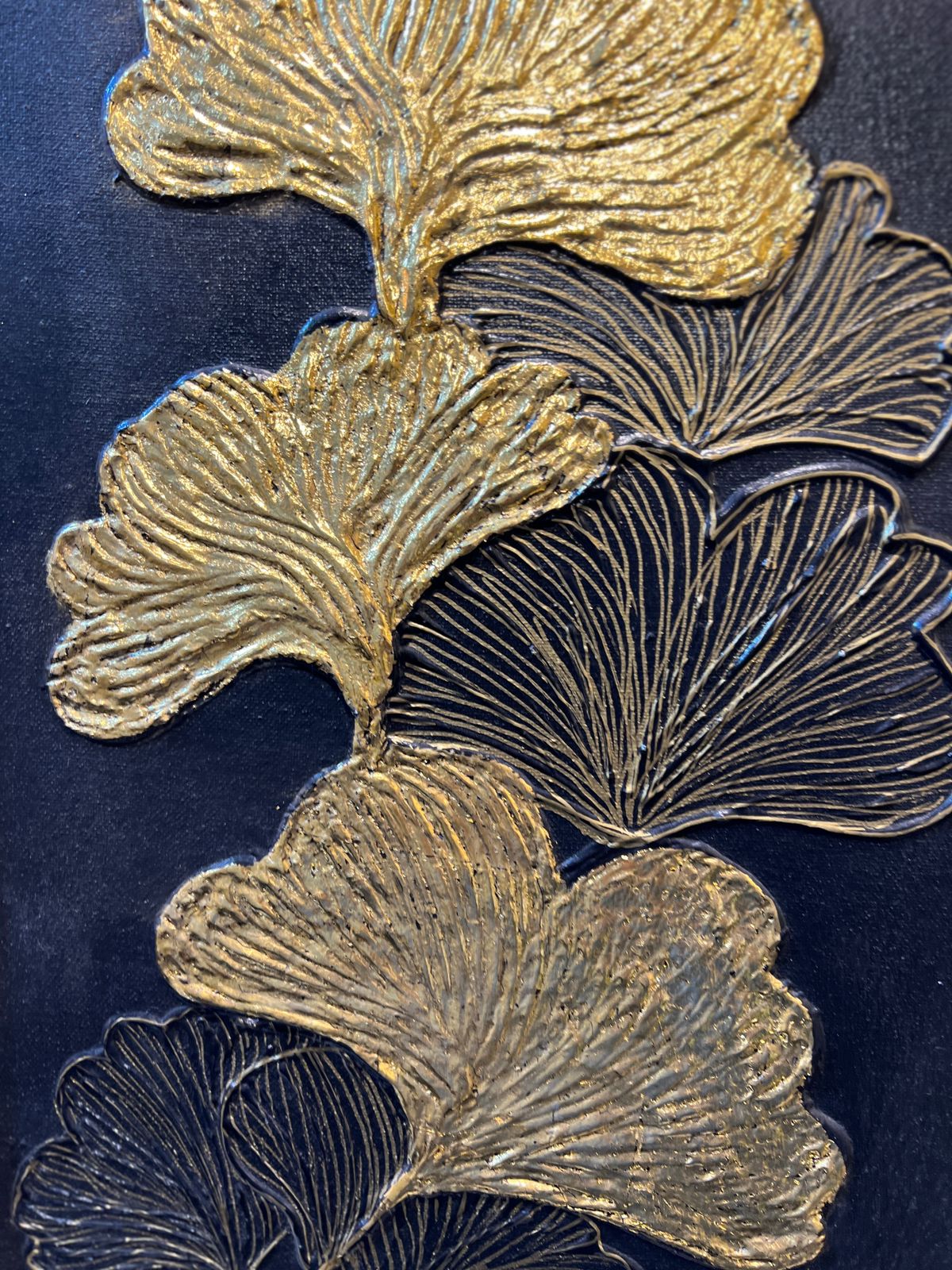 Ginkgo Leaf Wall Art Set (12x36 inches) – Gold & Black Framed