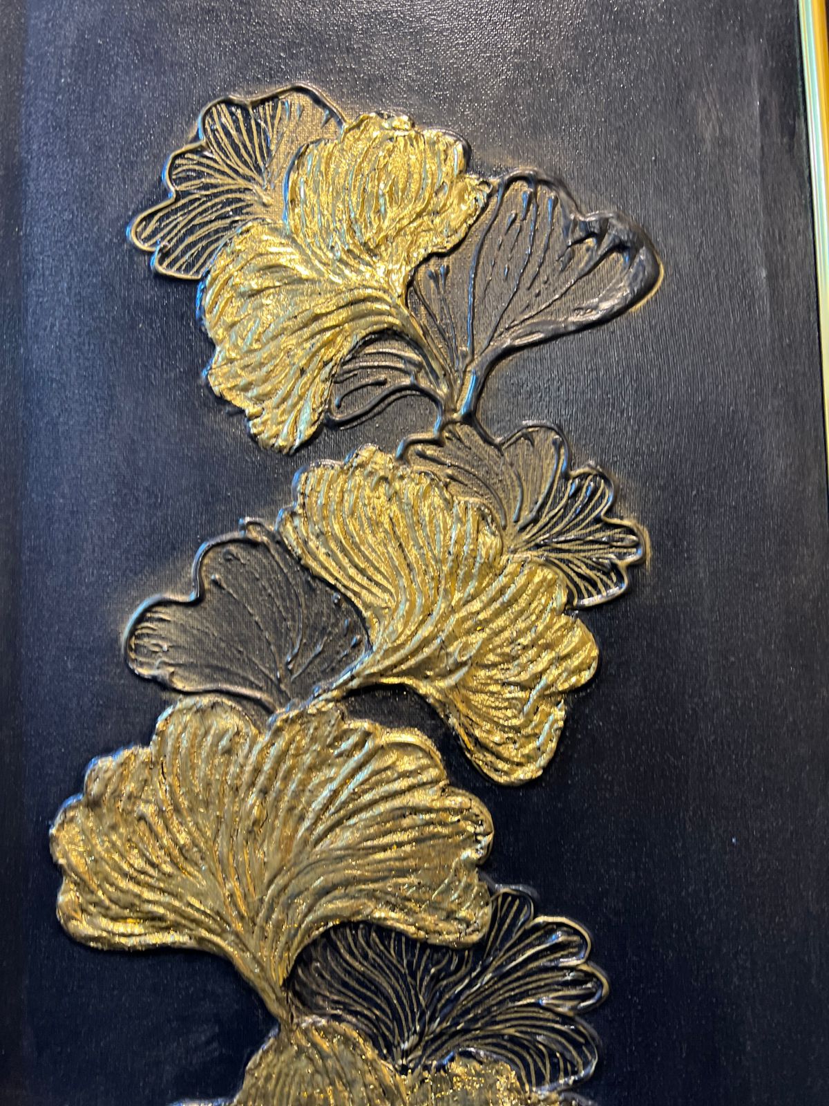 Ginkgo Leaf Wall Art Set (12x36 inches) – Gold & Black Framed