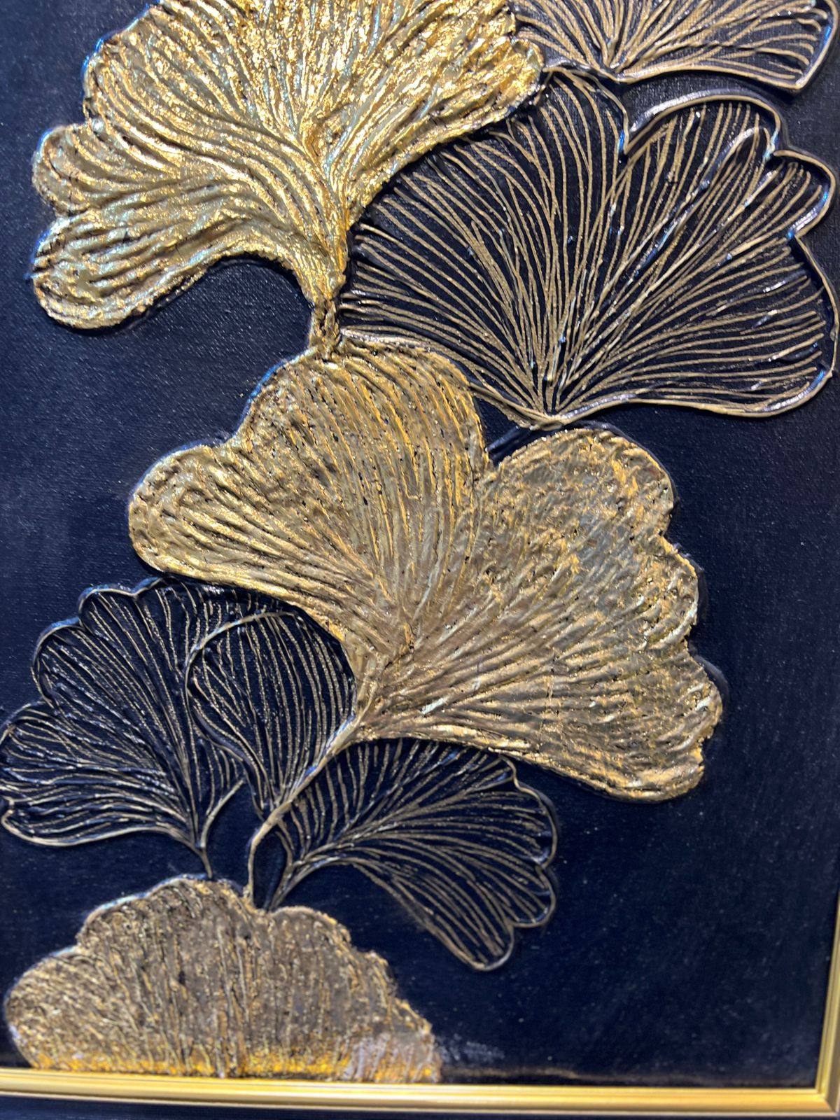 Ginkgo Leaf Wall Art Set (12x36 inches) – Gold & Black Framed