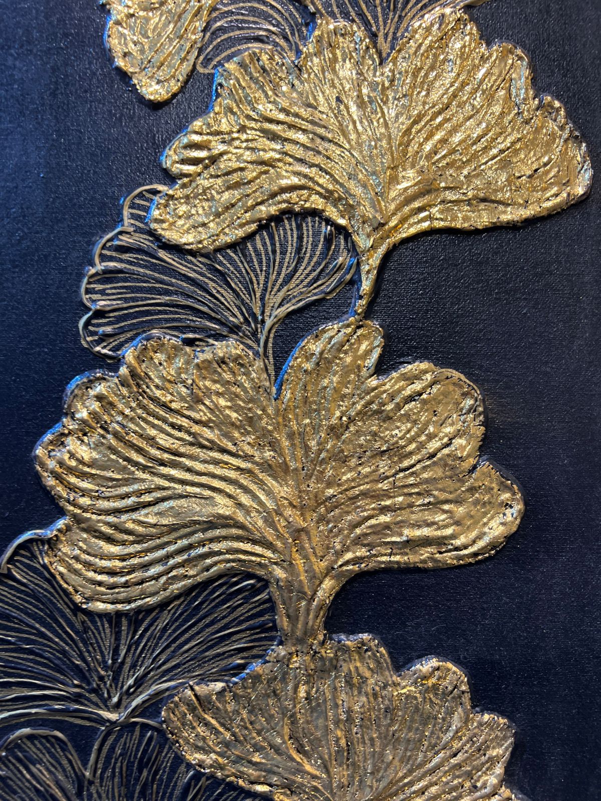 Ginkgo Leaf Wall Art Set (12x36 inches) – Gold & Black Framed