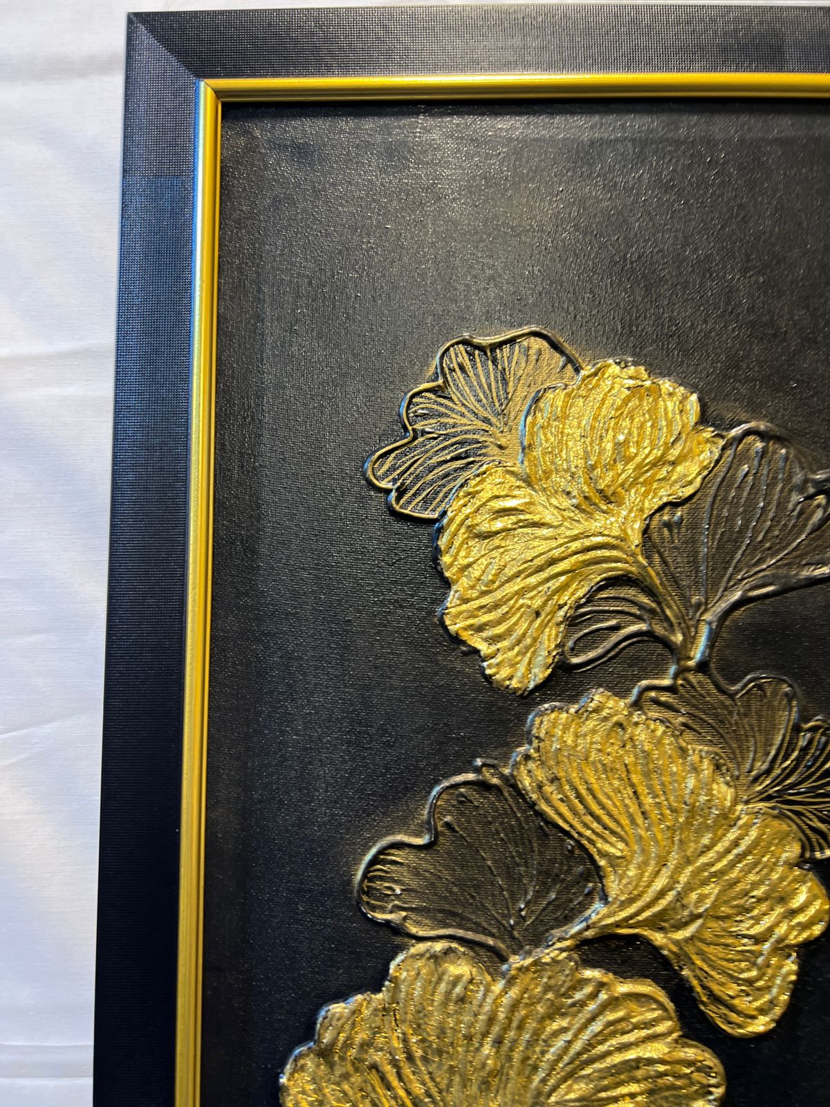 Ginkgo Leaf Wall Art Set (12x36 inches) – Gold & Black Framed