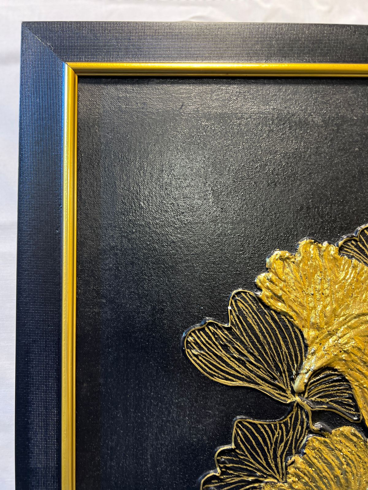 Ginkgo Leaf Wall Art Set (12x36 inches) – Gold & Black Framed