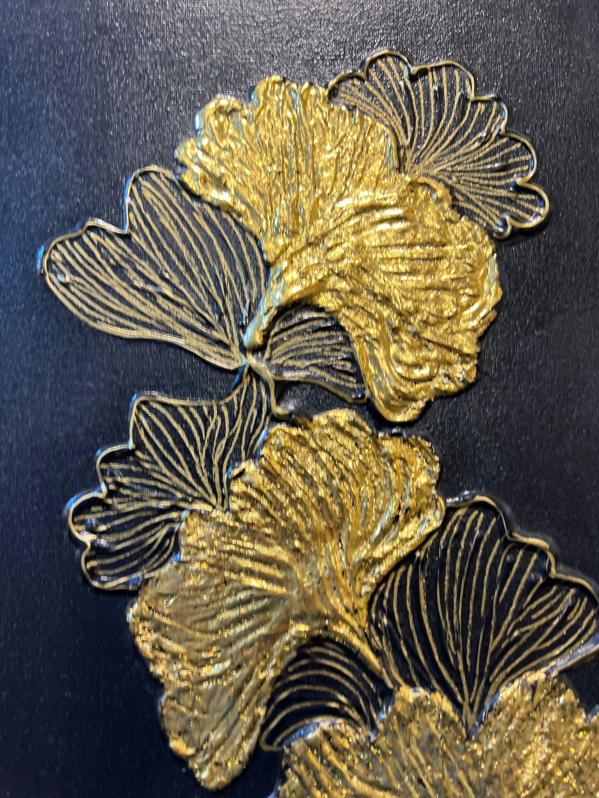 Ginkgo Leaf Wall Art Set (12x36 inches) – Gold & Black Framed
