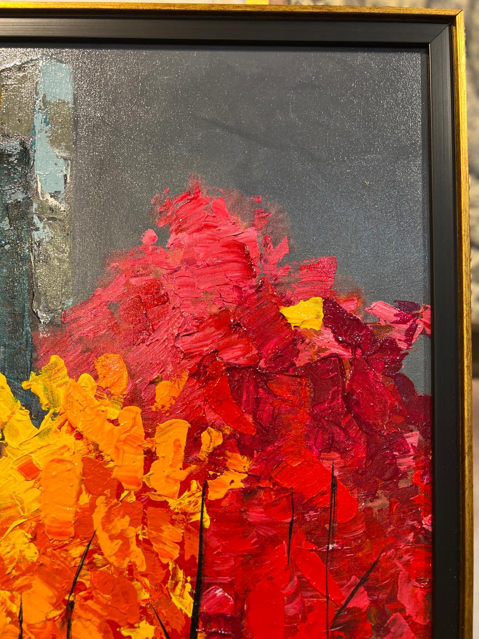 Autumn Reflections Cityscape – Handmade Oil Painting 36×48 in