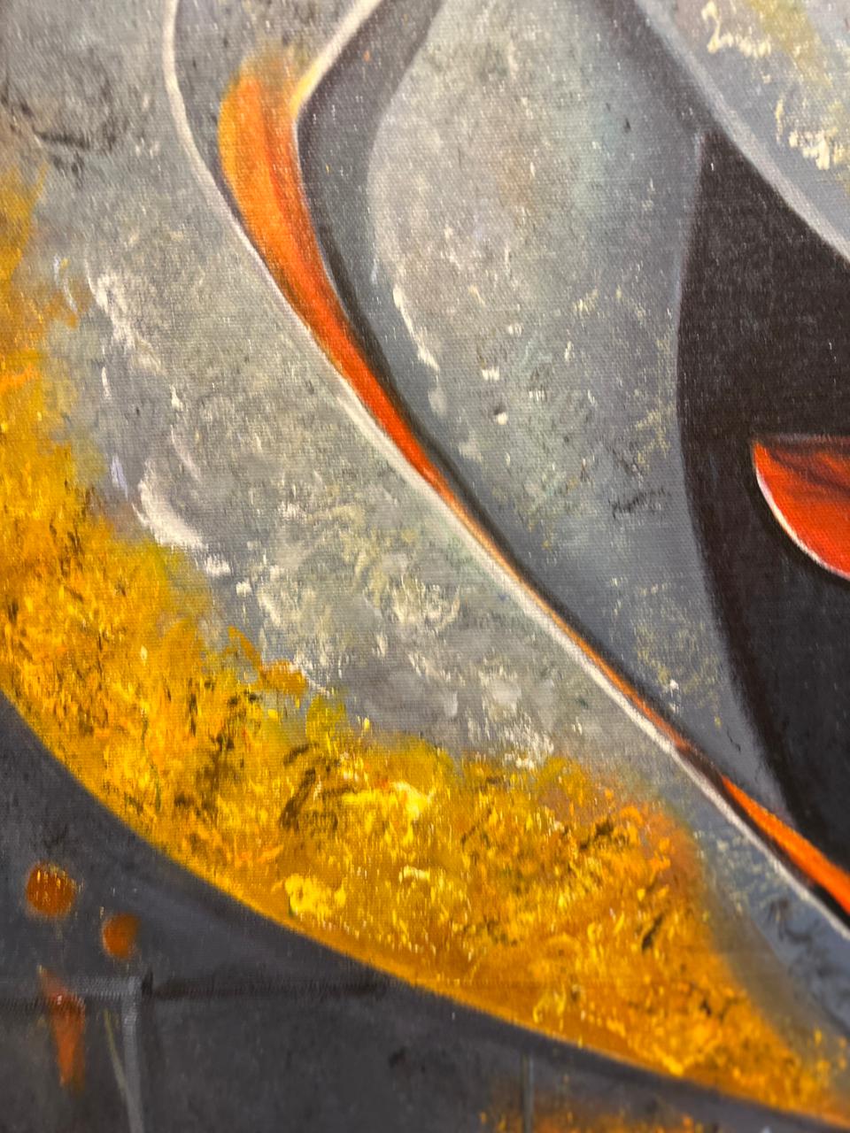Abstract Woman With Flower – Handmade Oil Painting 30×42 in