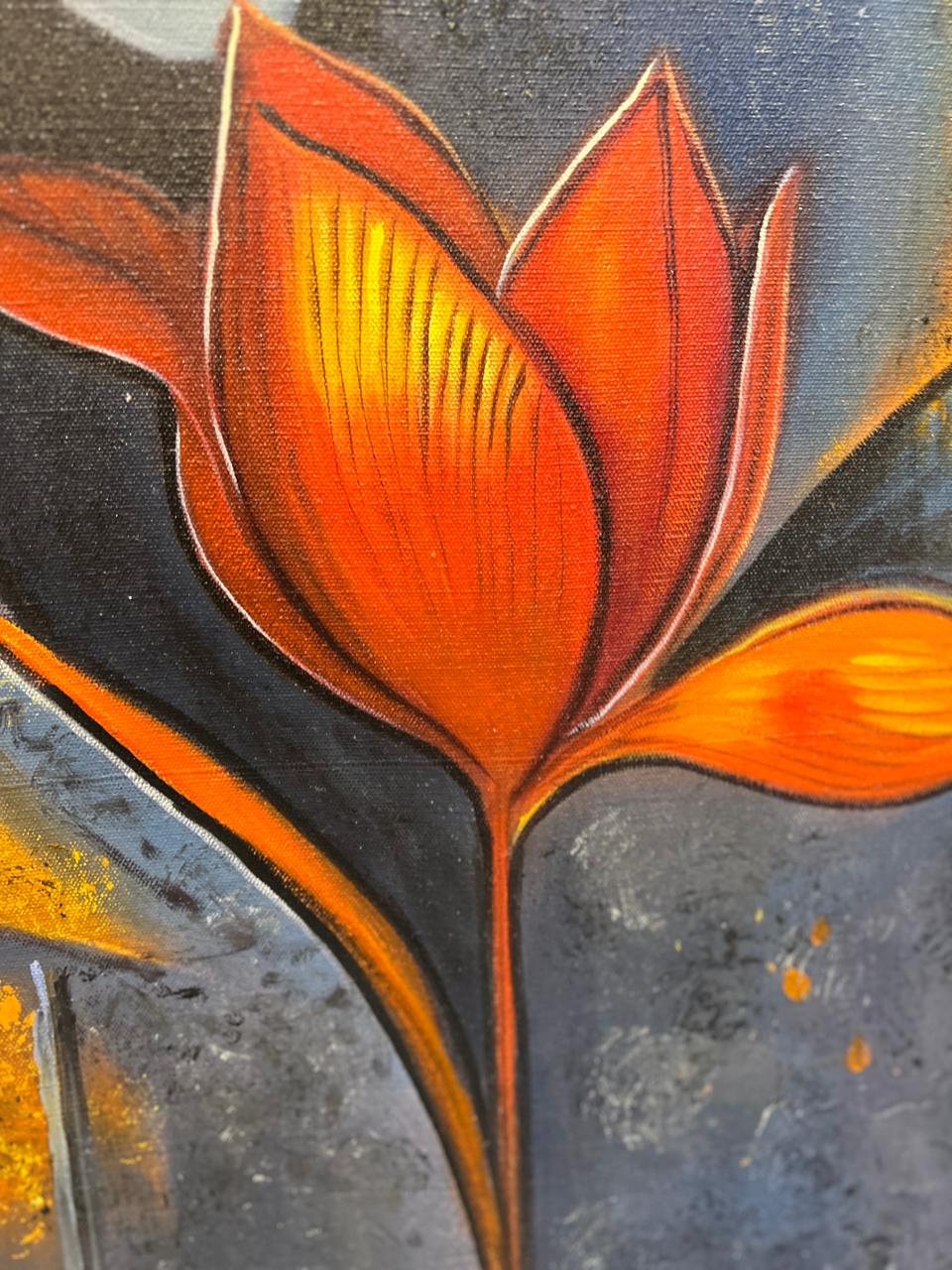 Abstract Woman With Flower – Handmade Oil Painting 30×42 in