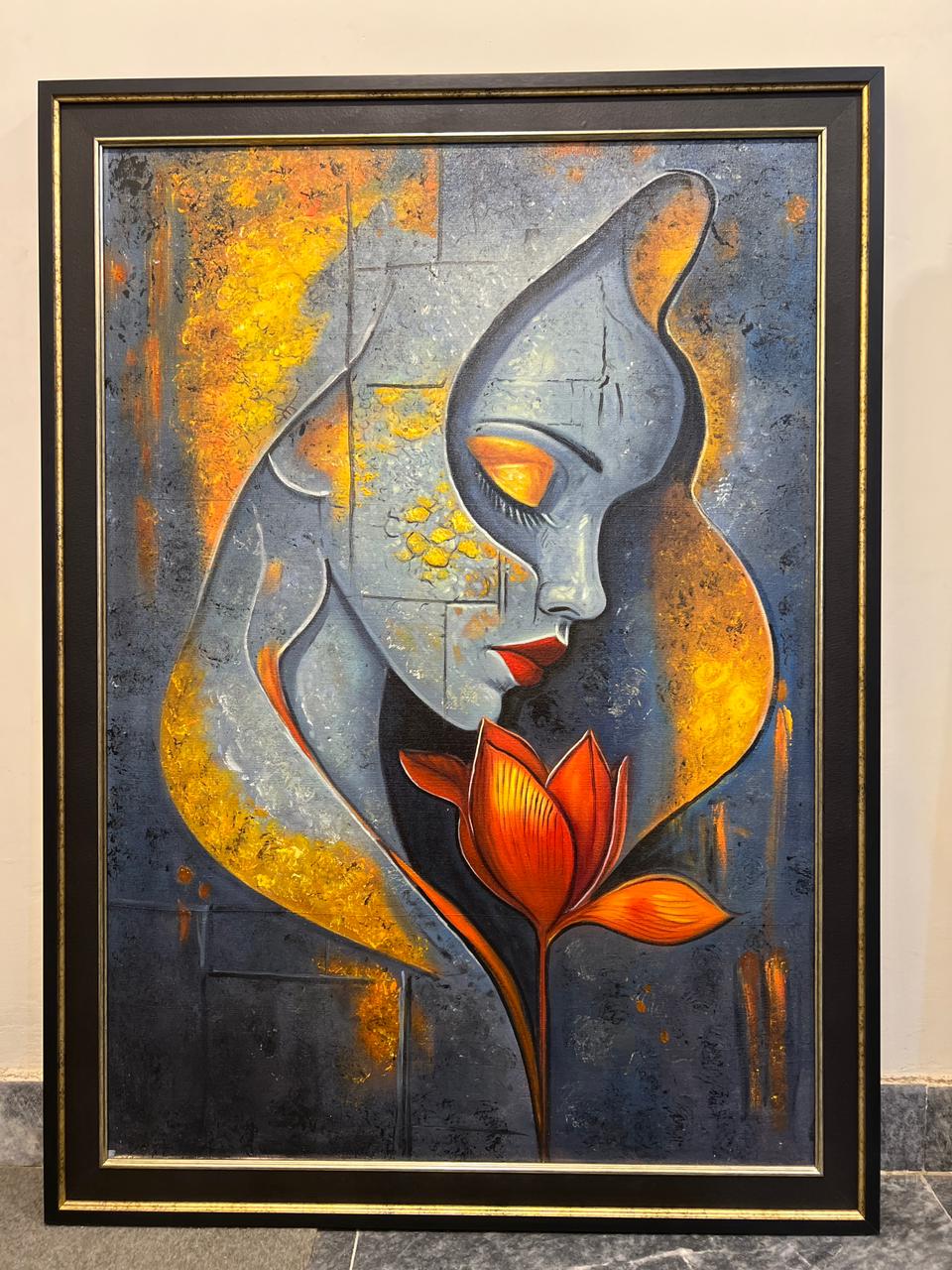 Autumn Reflections Cityscape – Handmade Oil Painting 36×48 in