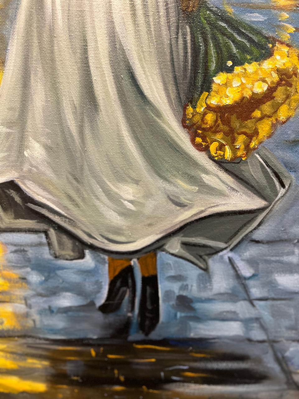 Moonlit Walk in Autumn – Handmade Oil Painting 30×42 in