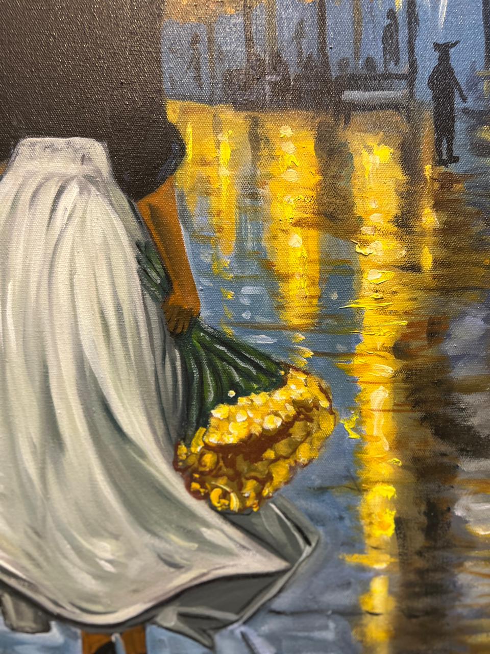 Moonlit Walk in Autumn – Handmade Oil Painting 30×42 in