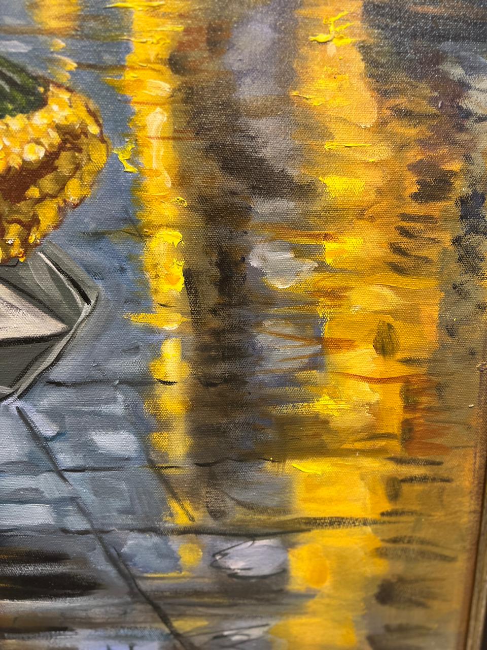 Moonlit Walk in Autumn – Handmade Oil Painting 30×42 in