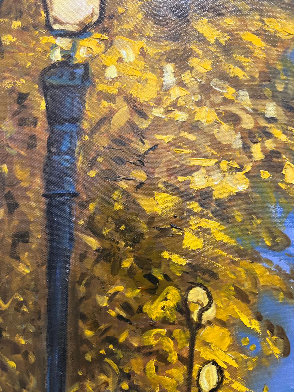 Moonlit Walk in Autumn – Handmade Oil Painting 30×42 in