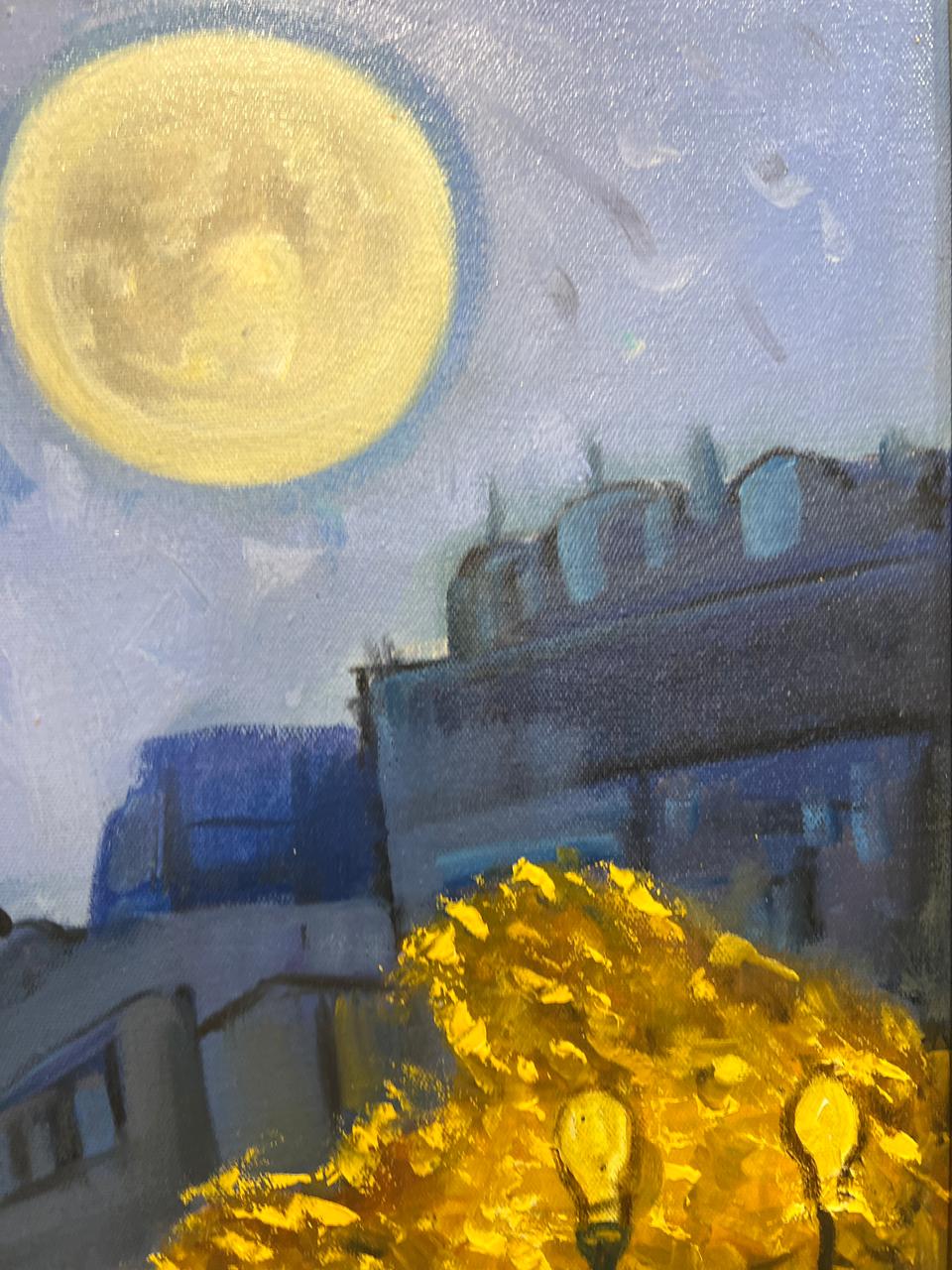 Moonlit Walk in Autumn – Handmade Oil Painting 30×42 in