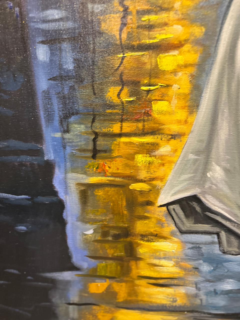 Moonlit Walk in Autumn – Handmade Oil Painting 30×42 in