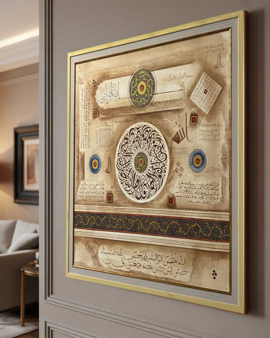 Islamic Arabic Calligraphy Wall Art – 40 × 40 Inches Double Frame Classical Manuscript Artwork