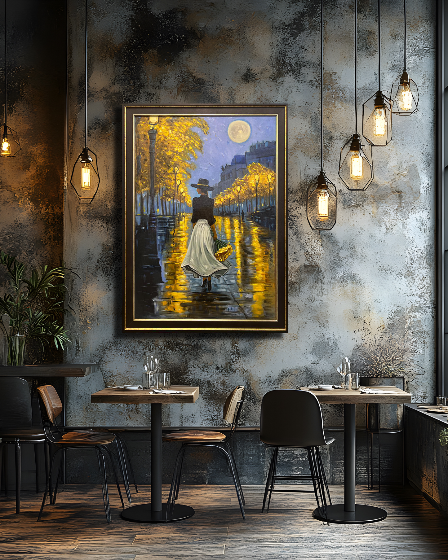 Moonlit Walk in Autumn – Handmade Oil Painting 30×42 in