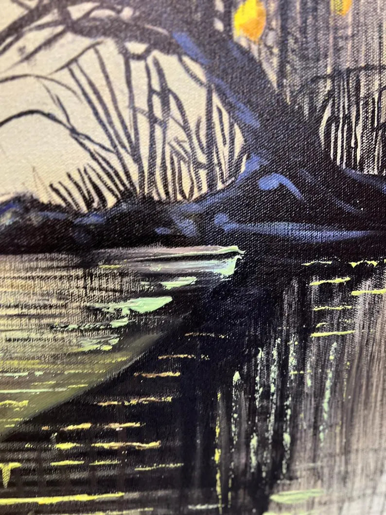 Handmade Oil Painting Wall Art – Golden Tree Reflection | Framed Canvas (32 × 44 Inches)