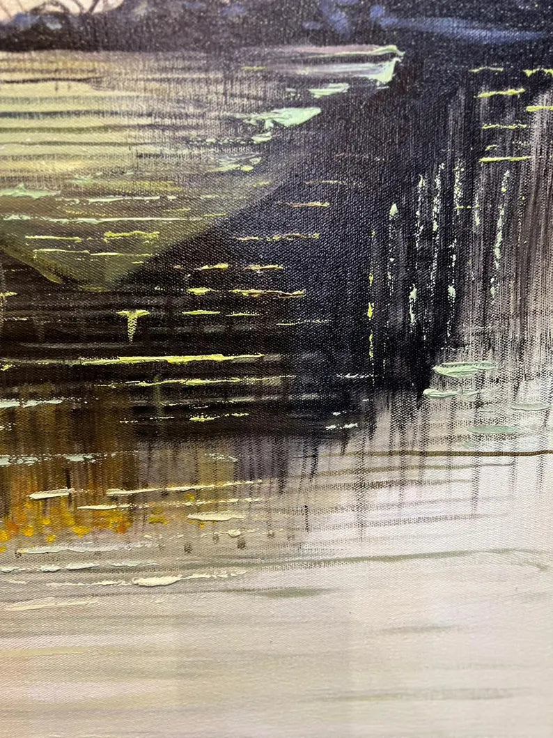 Handmade Oil Painting Wall Art – Golden Tree Reflection | Framed Canvas (32 × 44 Inches)