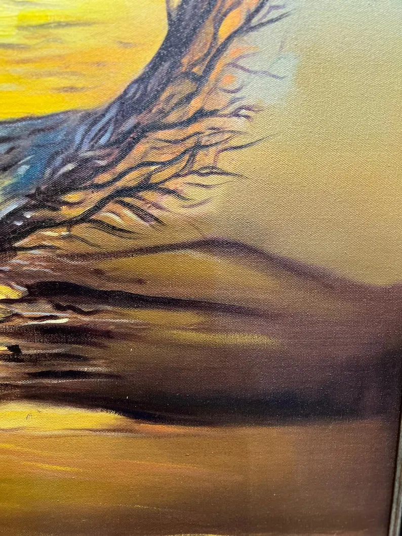 Handmade Oil Painting Wall Art – Sunset Tree Circle | Framed Canvas (32 × 44 Inches)