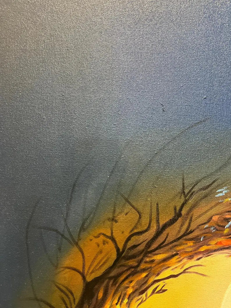 Handmade Oil Painting Wall Art – Sunset Tree Circle | Framed Canvas (32 × 44 Inches)