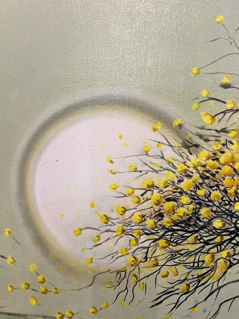 Handmade Oil Painting Wall Art – Golden Tree Reflection | Framed Canvas (32 × 44 Inches)