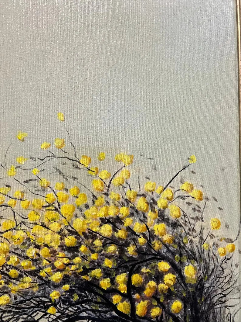 Handmade Oil Painting Wall Art – Golden Tree Reflection | Framed Canvas (32 × 44 Inches)