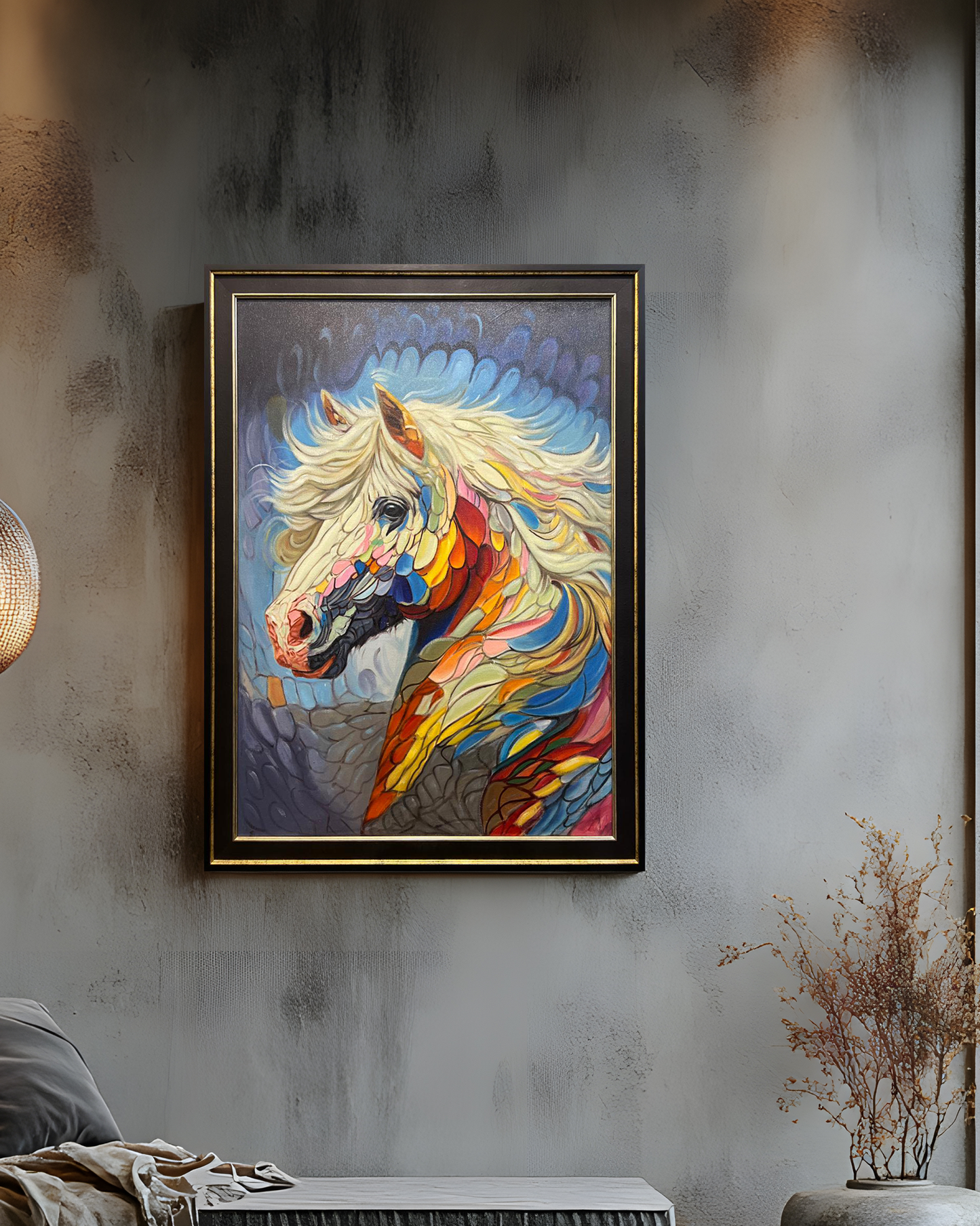 Colorful Spirit Horse – Handmade Oil Painting 30×42 in