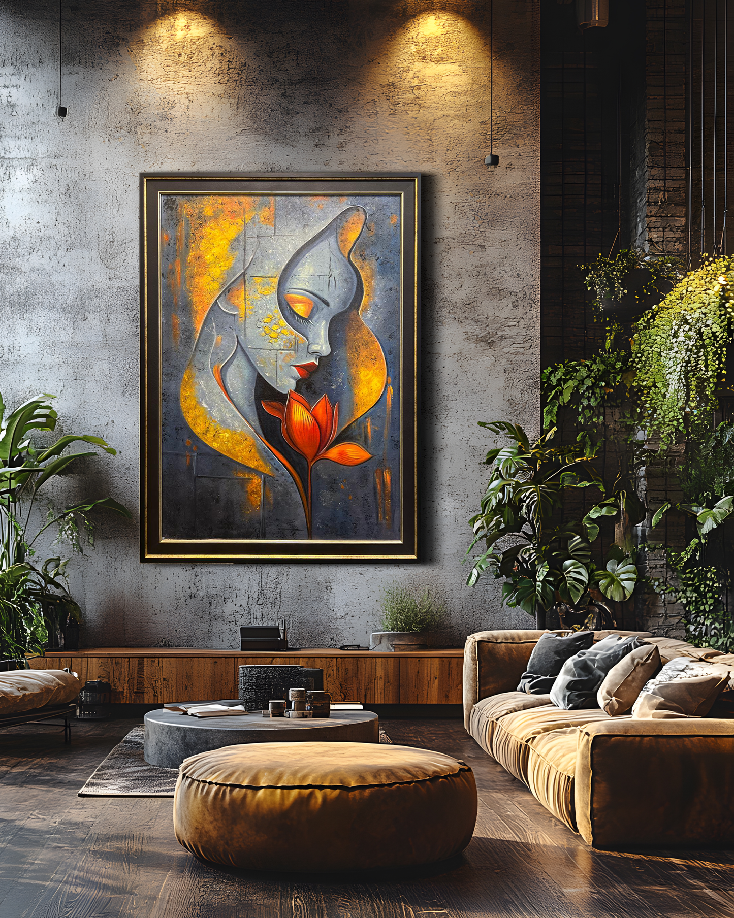 Abstract Woman With Flower – Handmade Oil Painting 30×42 in
