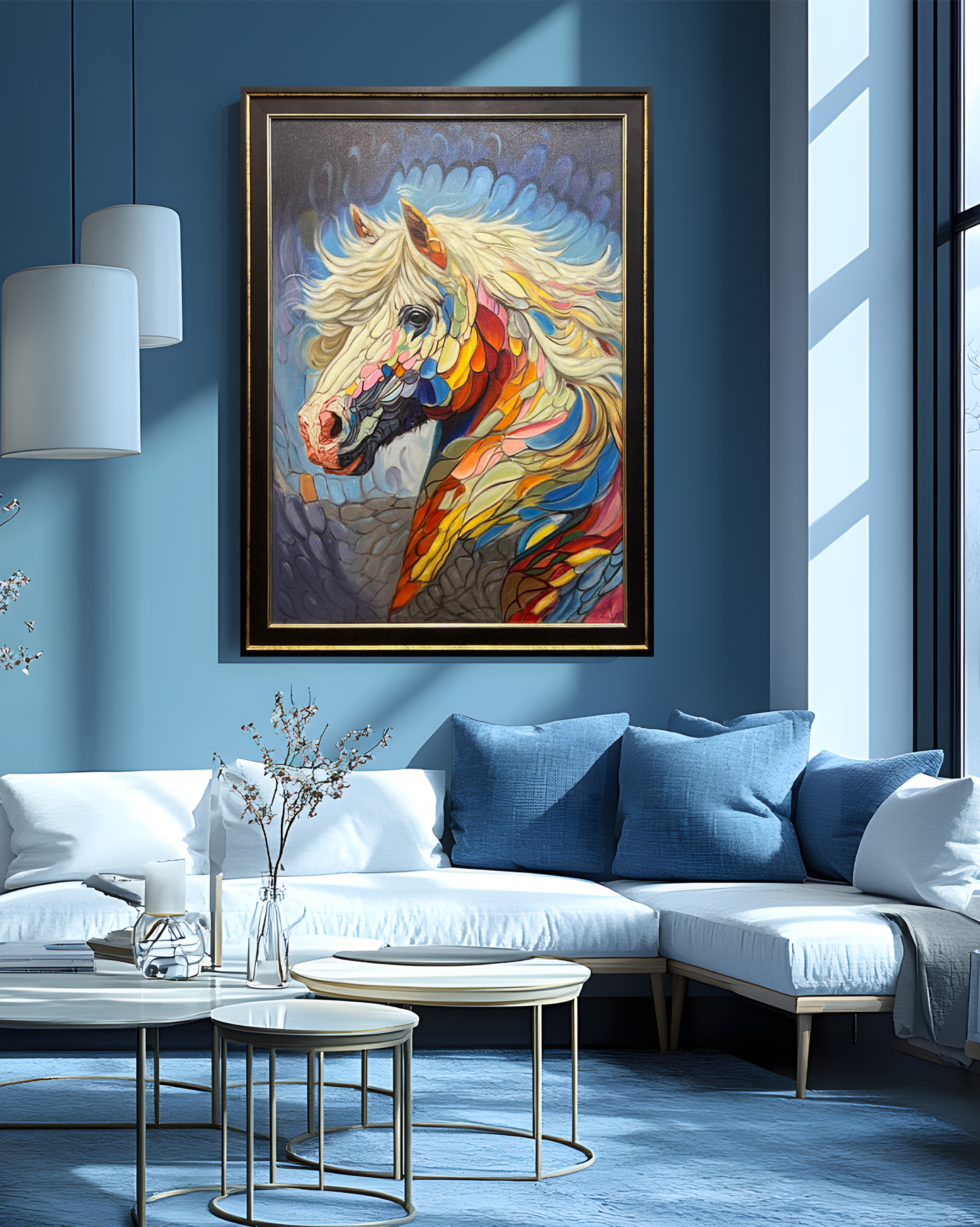 Colorful Spirit Horse – Handmade Oil Painting 30×42 in
