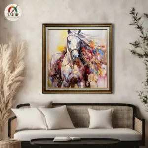 Majestic Horse Abstract Oil Painting – 42x42 Inches, Double Frame, Ready to Hang