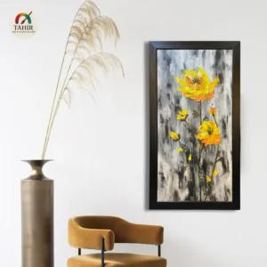 Yellow Floral Painting – Handmade Oil on Canvas (30x54")