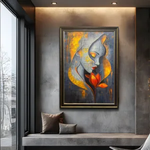 Abstract Woman With Flower – Handmade Oil Painting 30×42 in